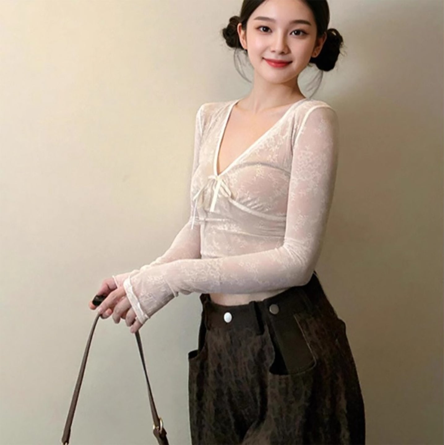 Women Extended Sleeves Net Top