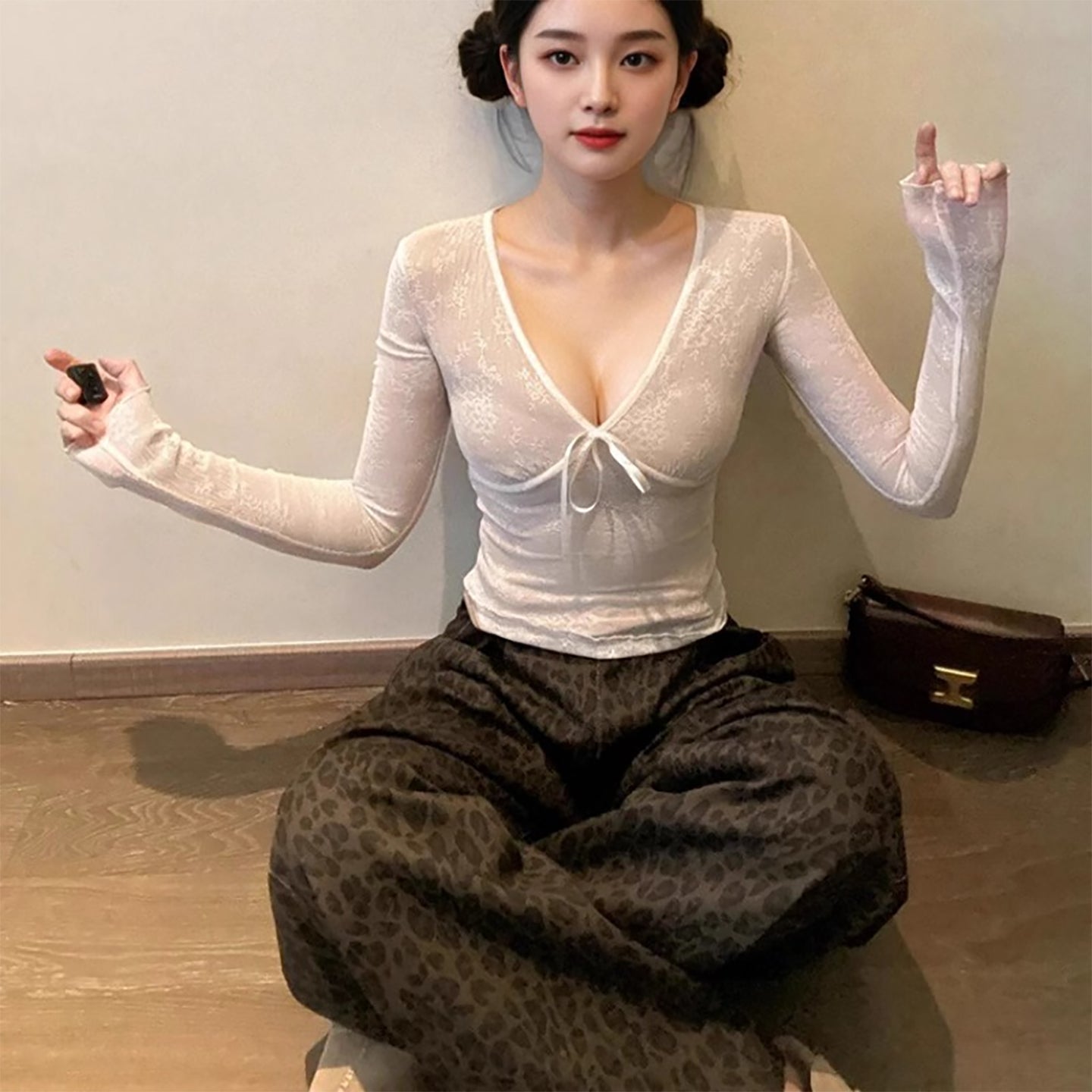 Women Extended Sleeves Net Top