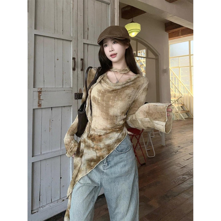 Women Tie and Dye Printed Cowl Neck Top