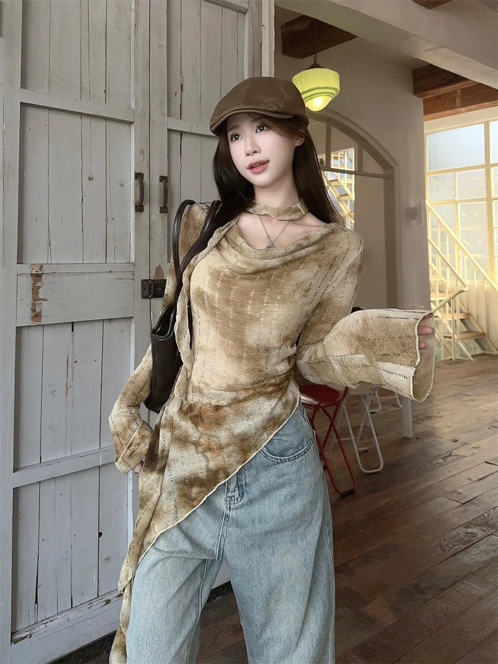 Women Tie and Dye Printed Cowl Neck Top