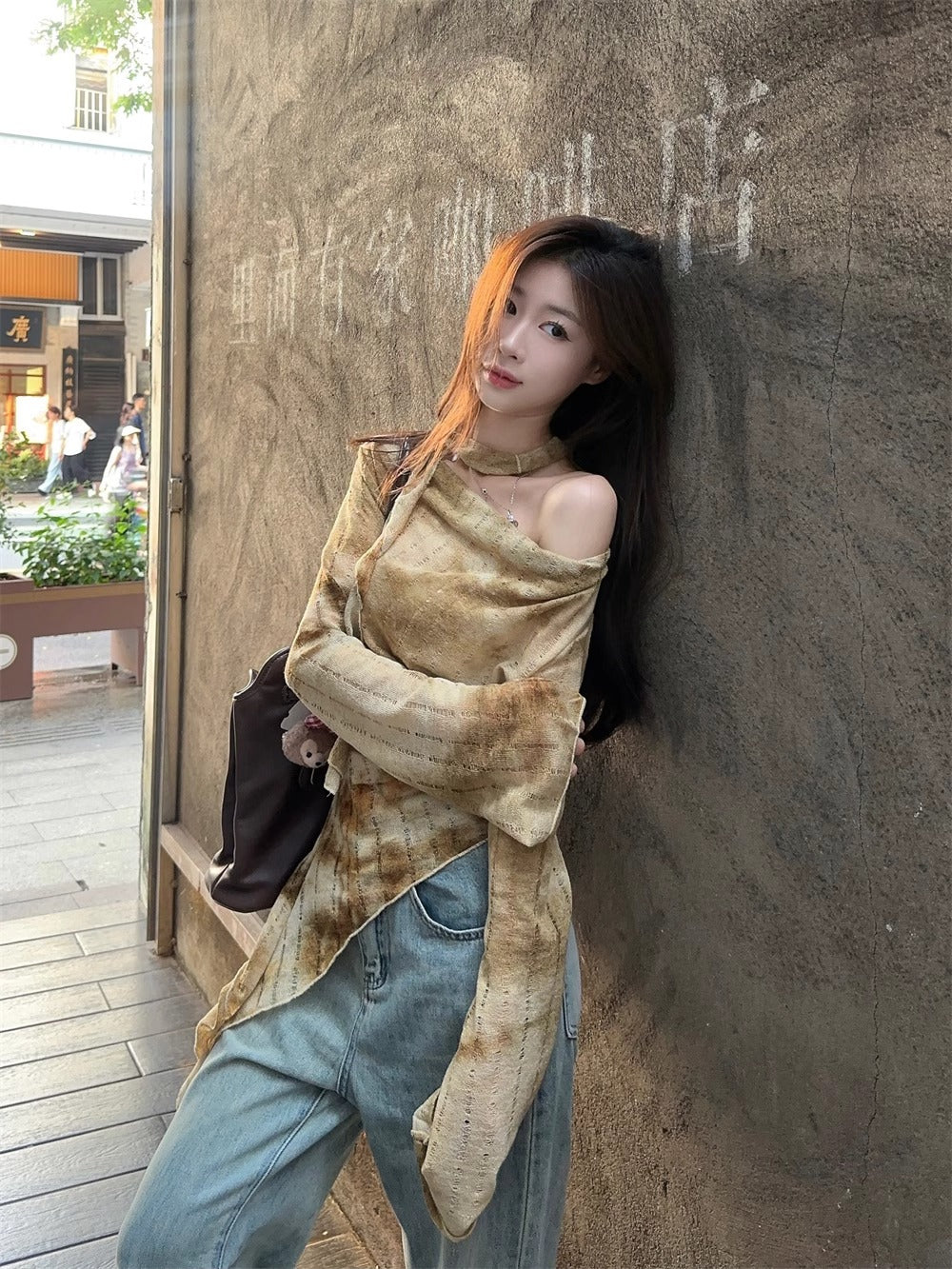Women Tie and Dye Printed Cowl Neck Top
