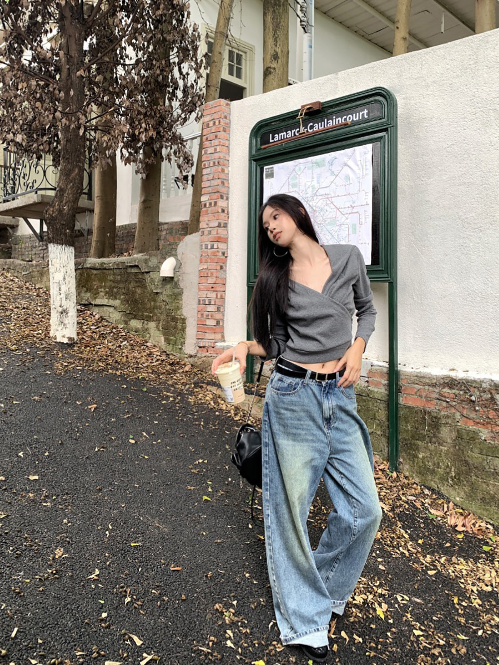 Women Grey Hooded Wrap Top