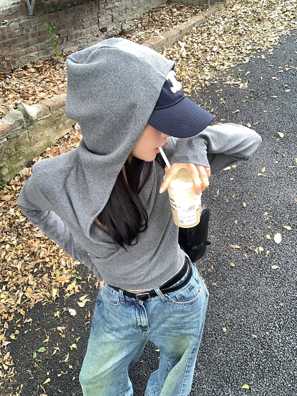Women Grey Hooded Wrap Top
