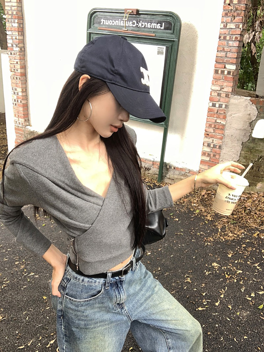 Women Grey Hooded Wrap Top