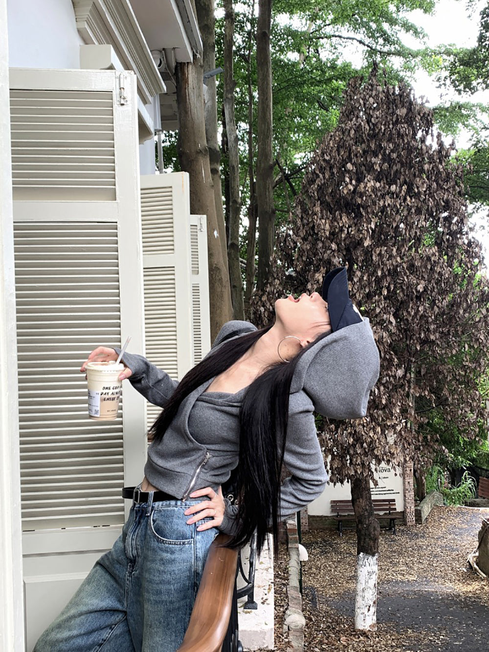 Women Grey Hooded Wrap Top
