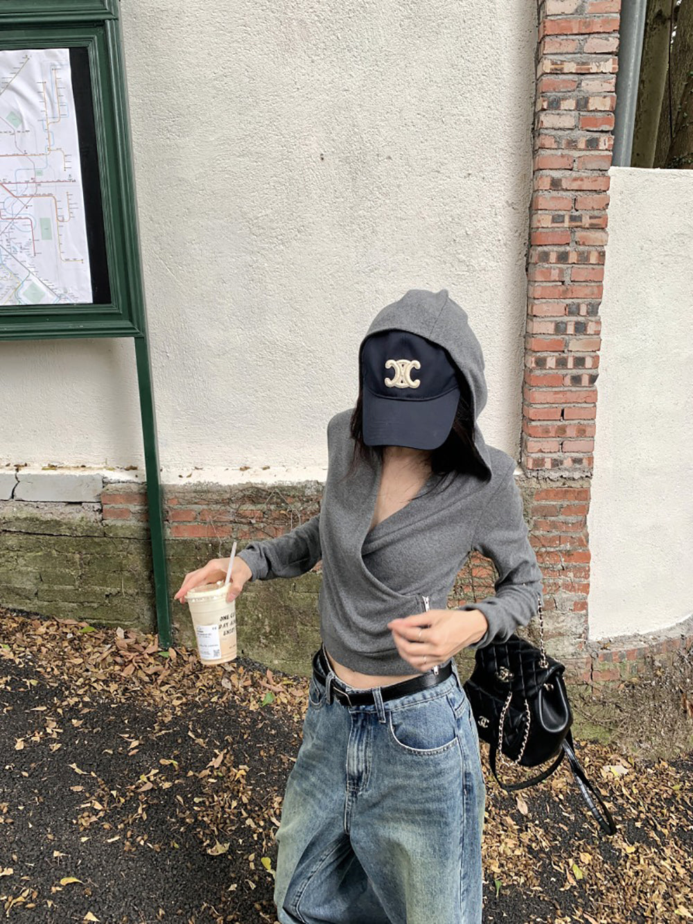 Women Grey Hooded Wrap Top