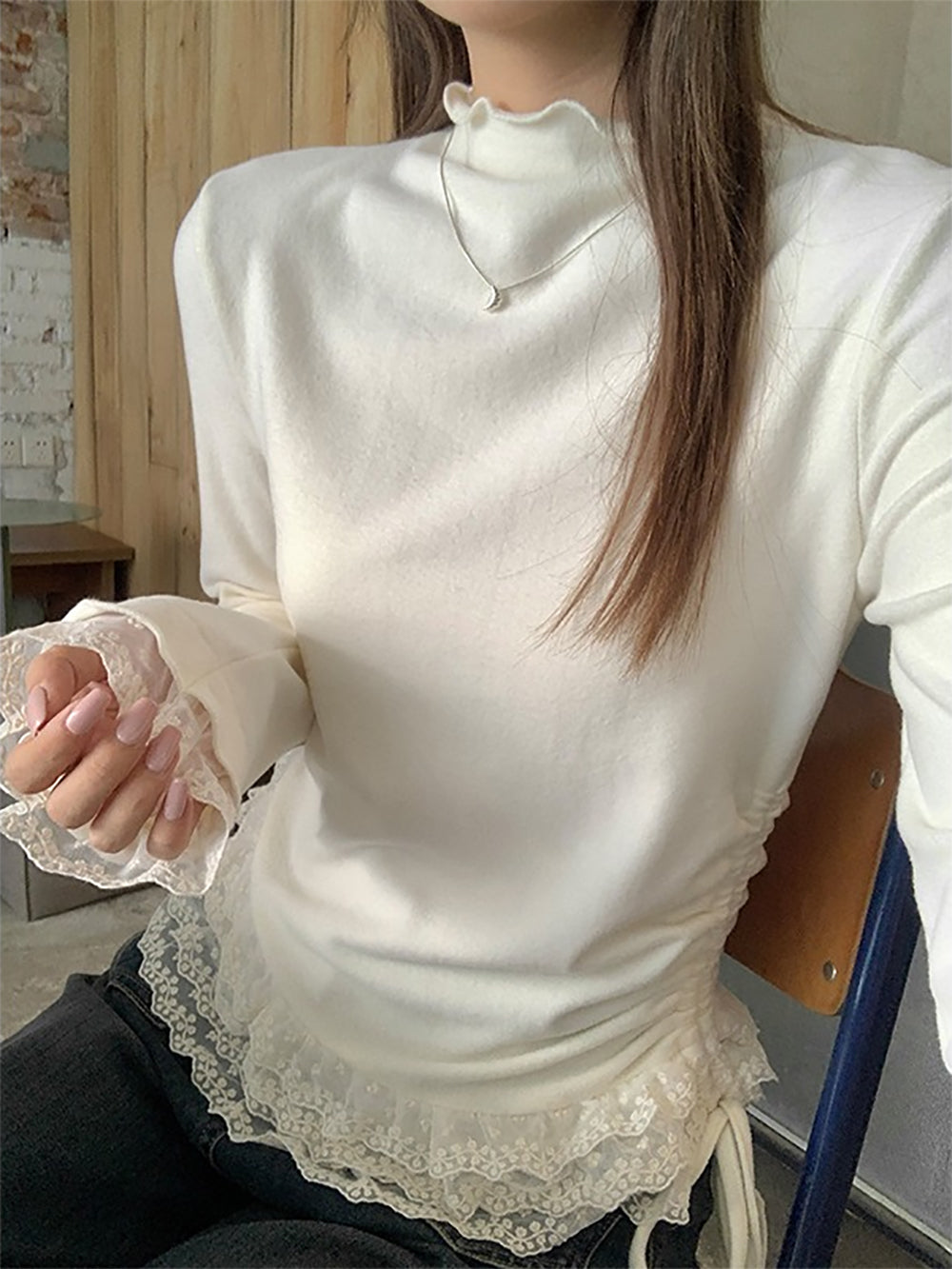 Women Embroidered Ethnic Motifs High Neck Long Sleeves Regular Top
