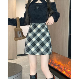 Black & White Checked Pencil Mini Skirt