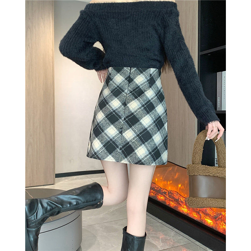 Black & White Checked Pencil Mini Skirt