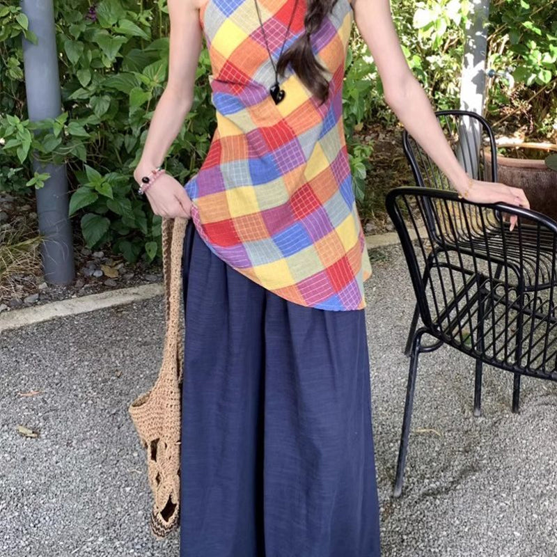 Women Checked Colourblocked High-Low Longline Top