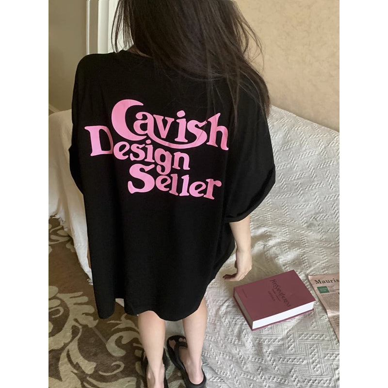 Black Typography Printed Drop Shoulder Sleeves Cotton Longline T-shirt