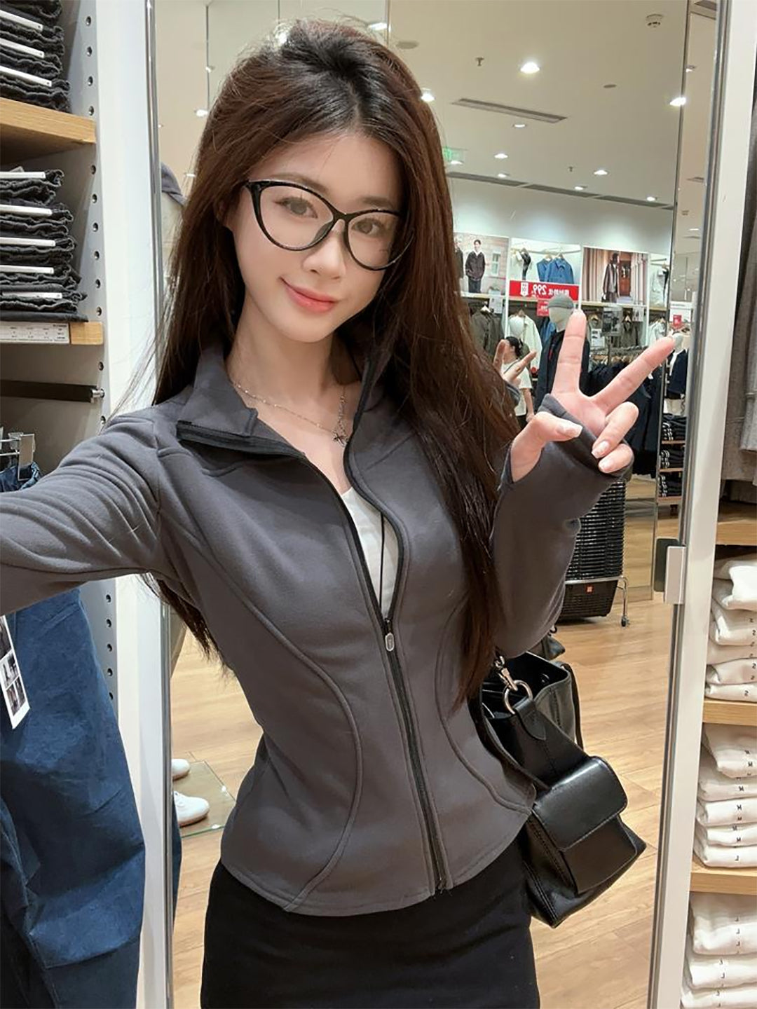 Women Mock Collar Solid Casual Tailored Insulator Jacket