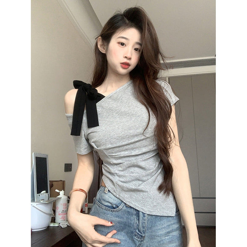 Women One Shoulder Asymmetric Hem Georgette Top