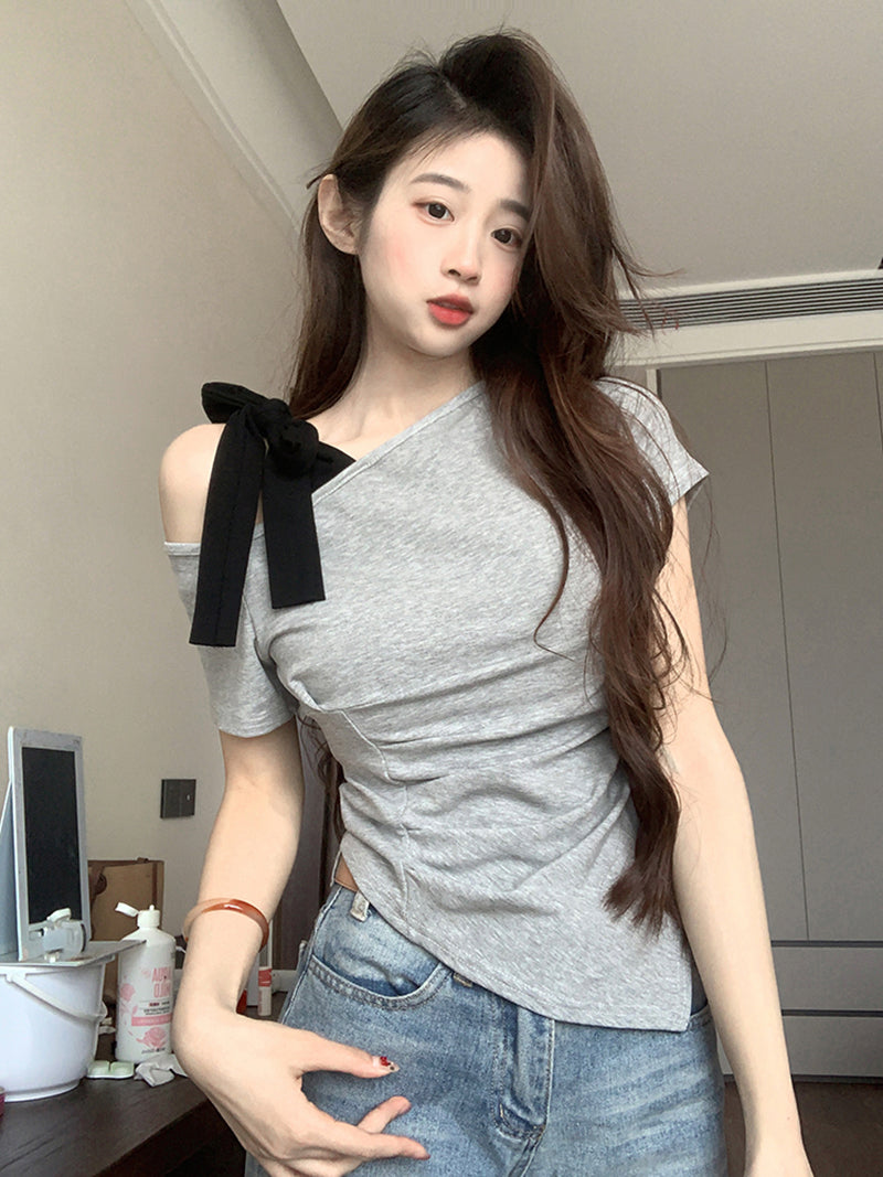 Women One Shoulder Asymmetric Hem Georgette Top