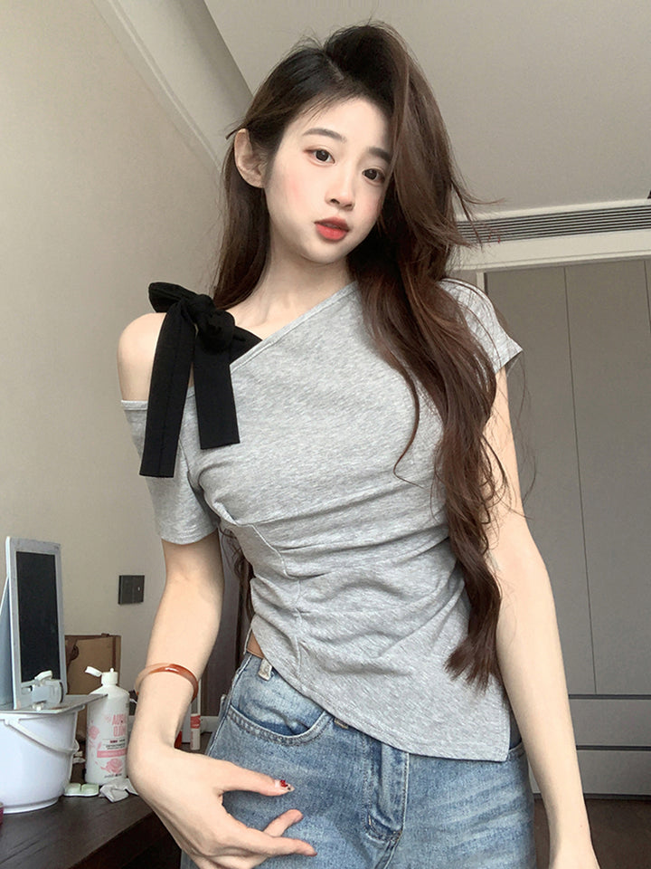 Women One Shoulder Asymmetric Hem Georgette Top
