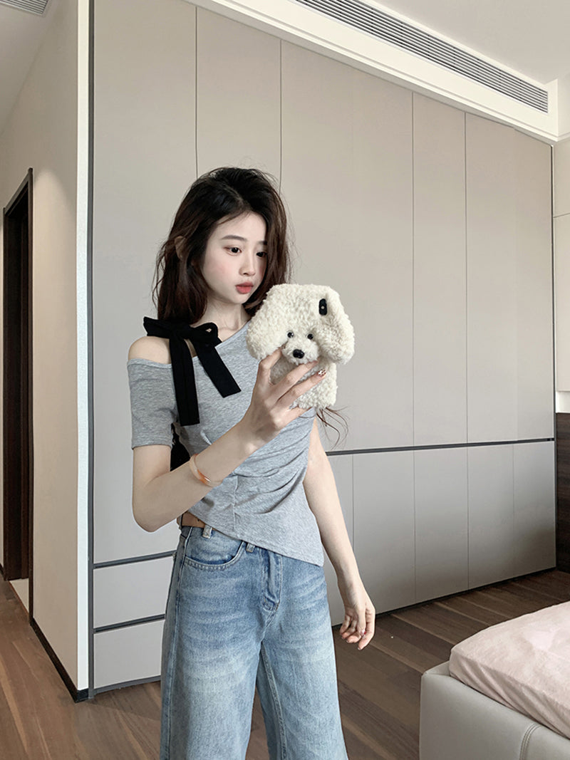 Women One Shoulder Asymmetric Hem Georgette Top