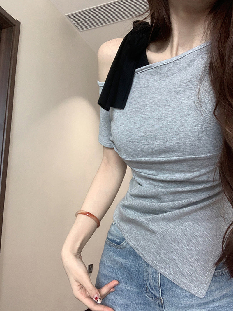 Women One Shoulder Asymmetric Hem Georgette Top