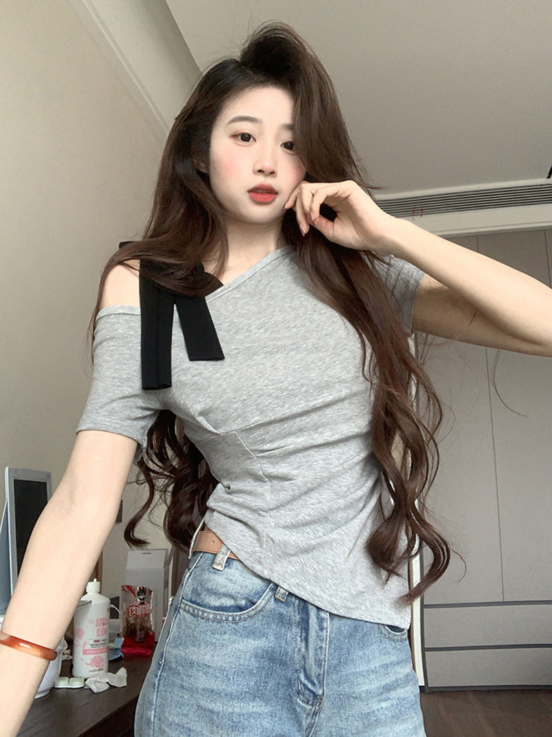 Women One Shoulder Asymmetric Hem Georgette Top