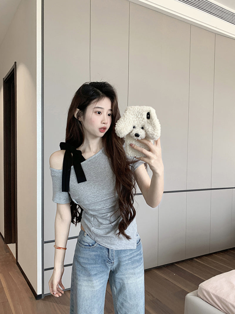Women One Shoulder Asymmetric Hem Georgette Top
