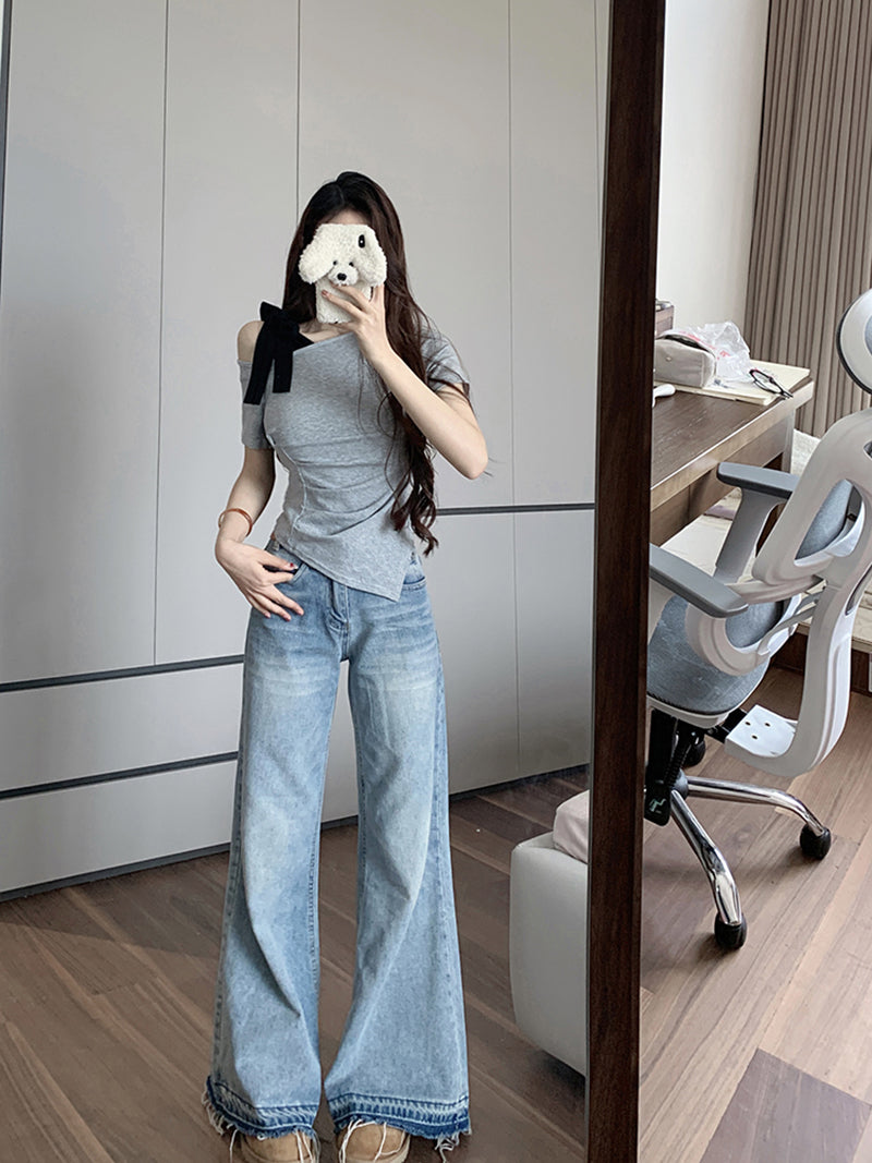 Women One Shoulder Asymmetric Hem Georgette Top