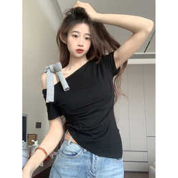 Women One Shoulder Tie-Ups Georgette Regular Top