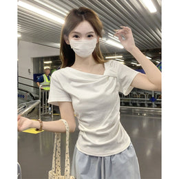 Women Solid Asymmetric Neck Regular Top