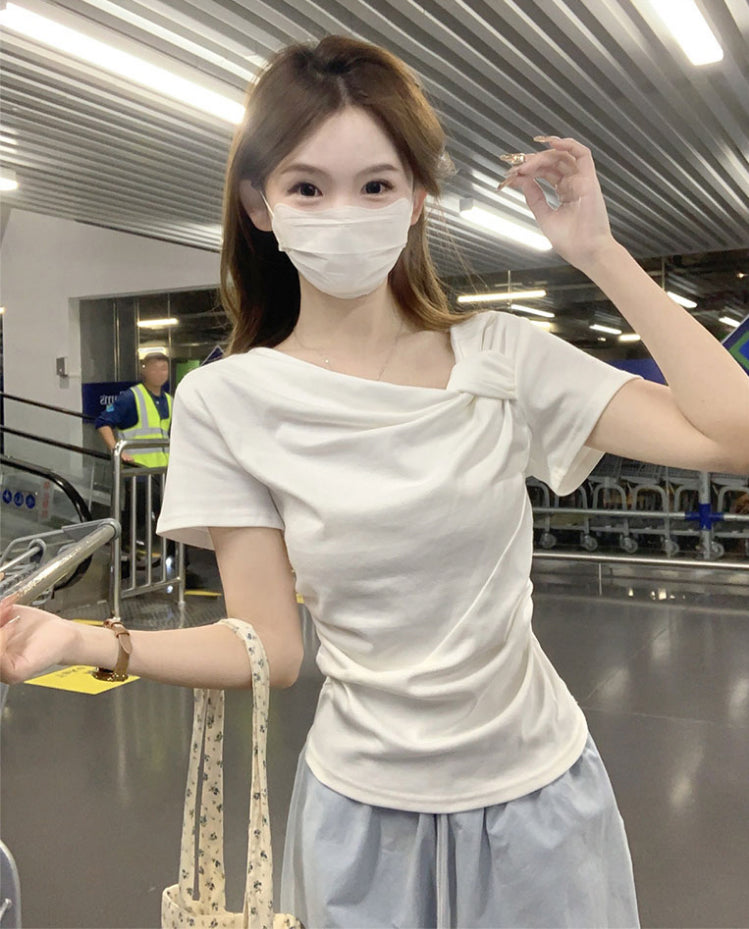 Women Solid Asymmetric Neck Regular Top