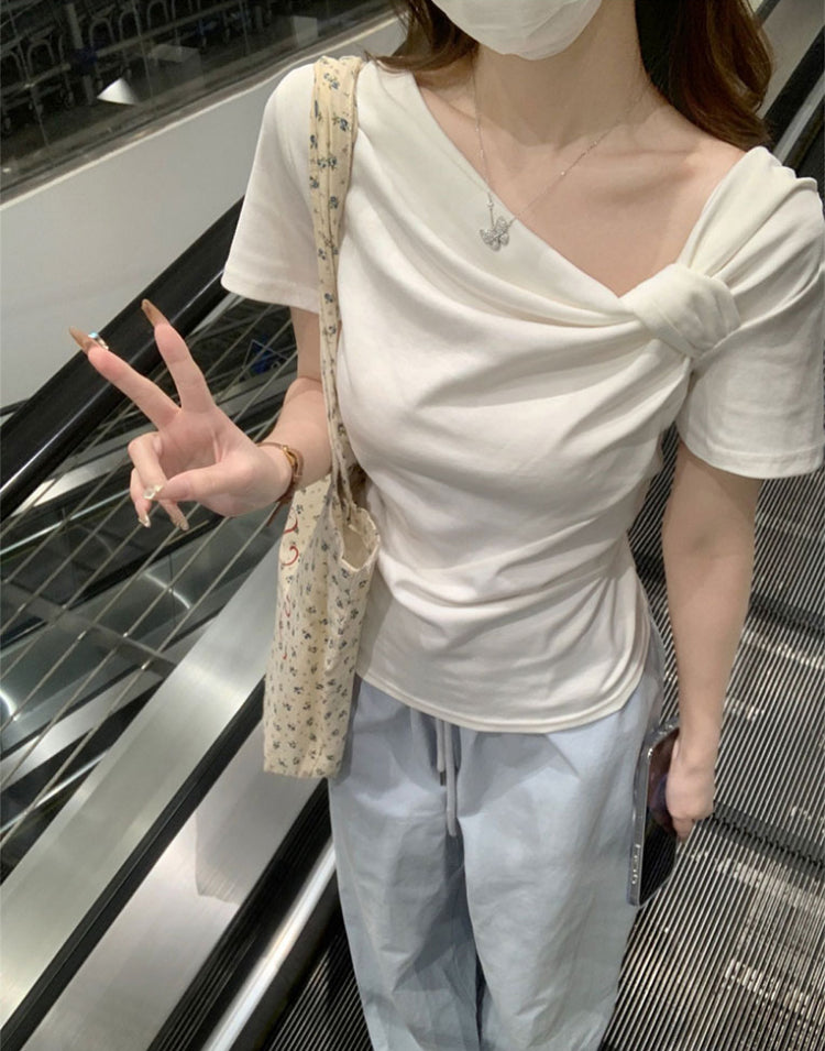 Women Solid Asymmetric Neck Regular Top