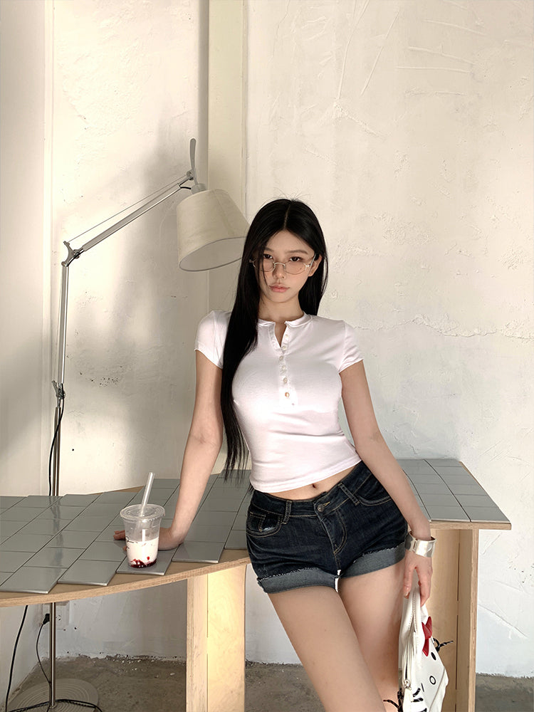 Women V-Neck Crop Top