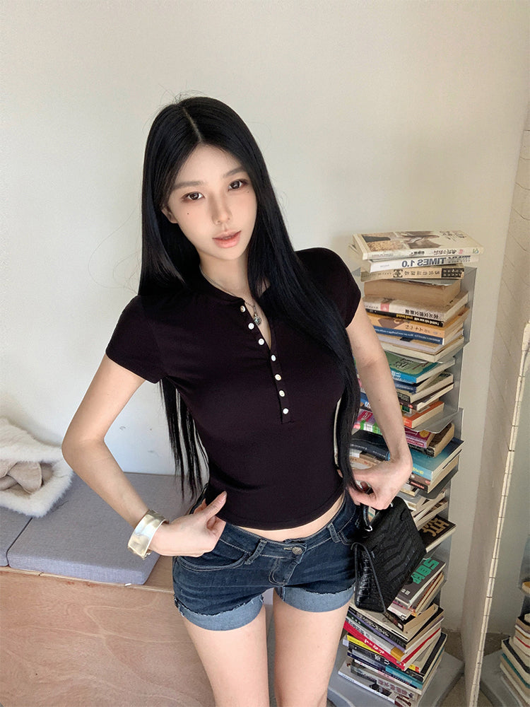 Women Mandarin Collar Crop Top