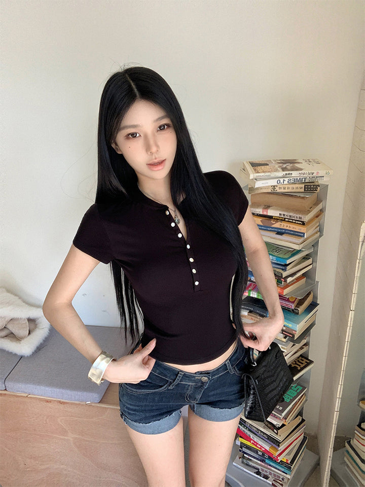 Women Mandarin Collar Crop Top