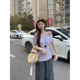 Women Boat Neck Short Sleeves Top