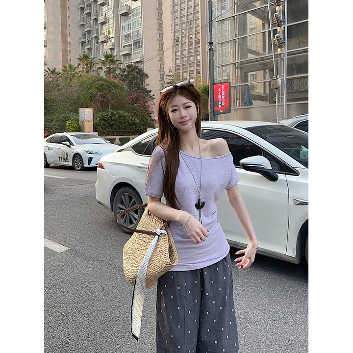 Women Boat Neck Short Sleeves Top