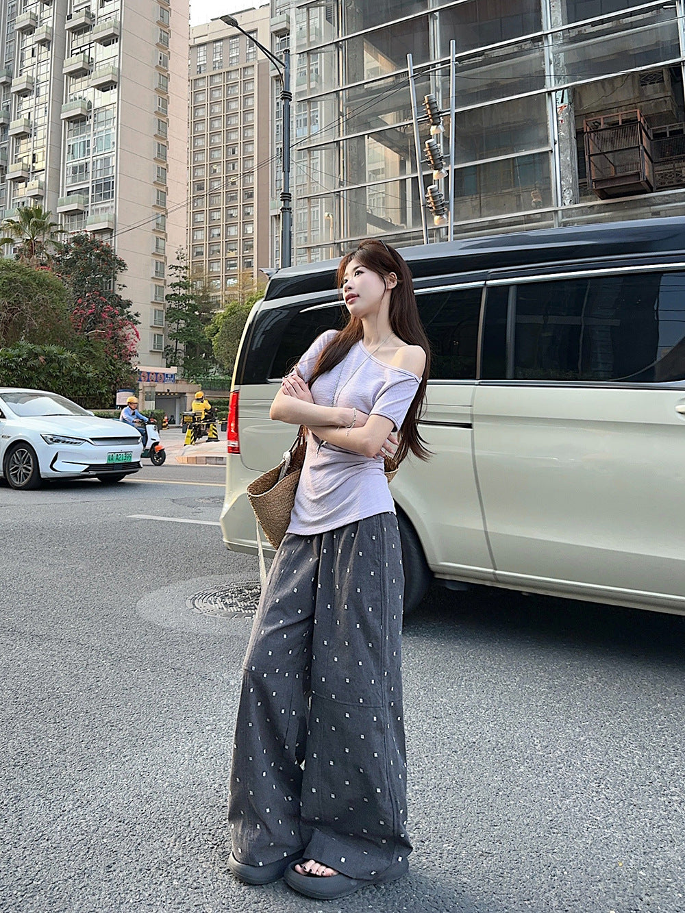 Women Boat Neck Short Sleeves Top