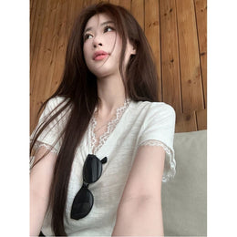 Women V-Neck Short Sleeves Crepe Top