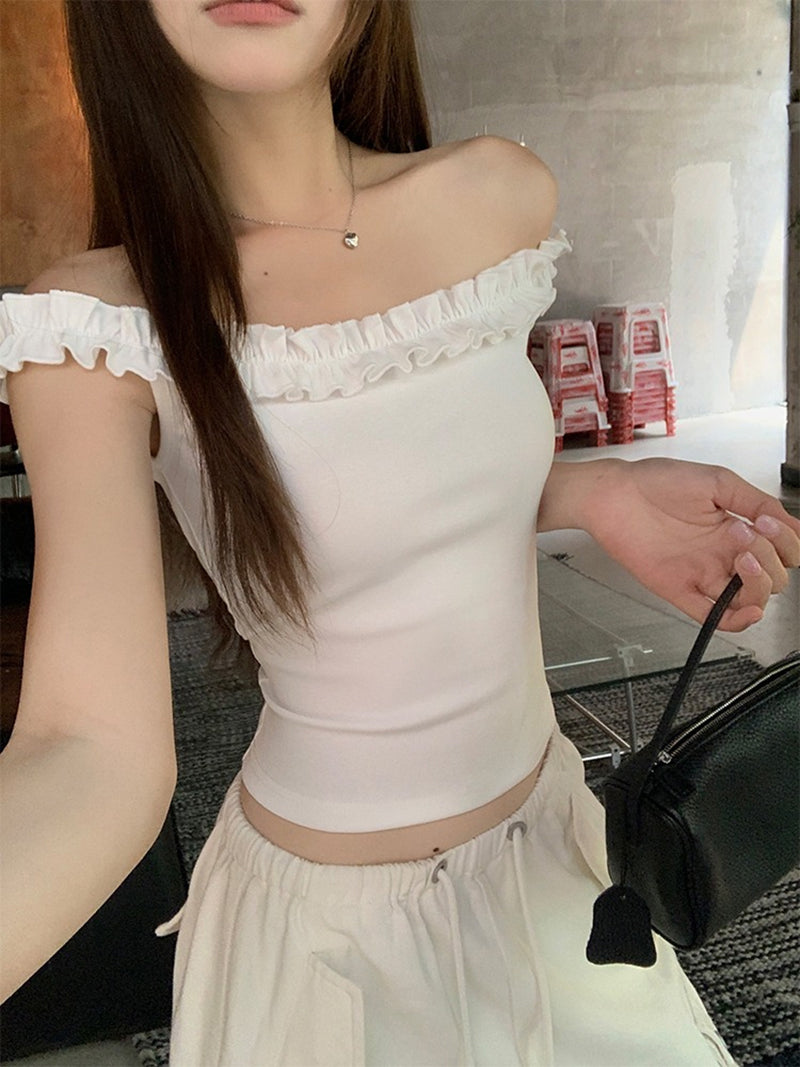 Women Off-Shoulder Fitted Crop Top