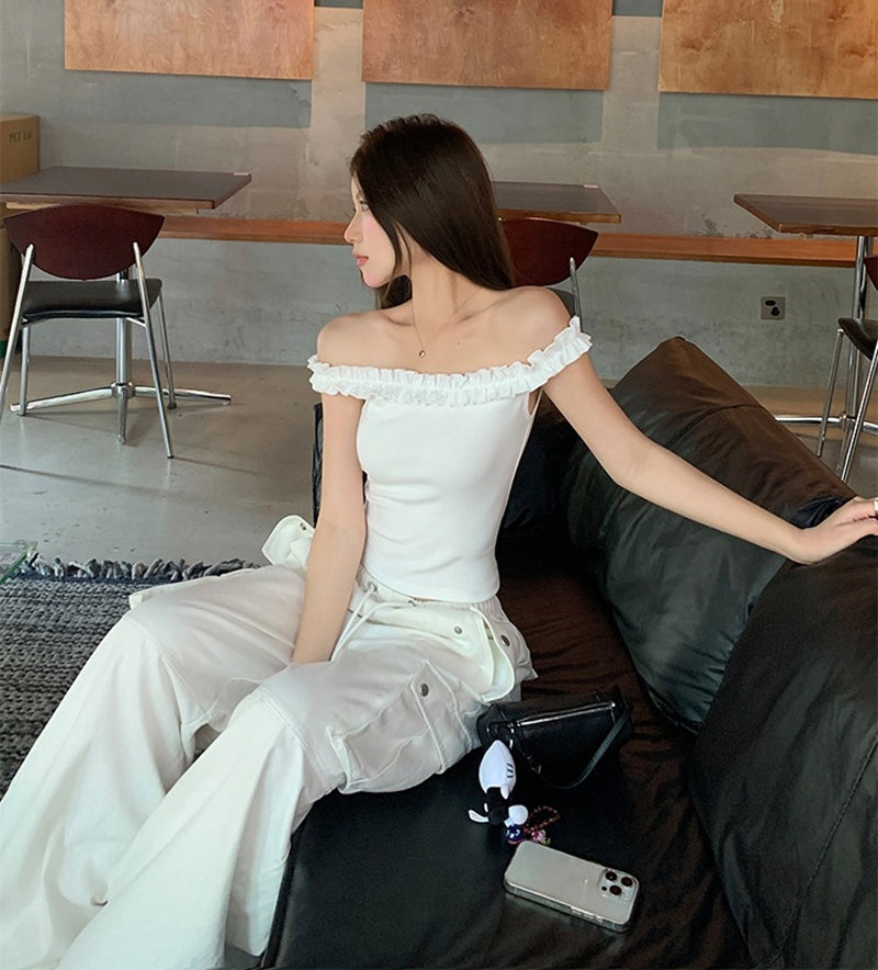 Women Off-Shoulder Fitted Crop Top