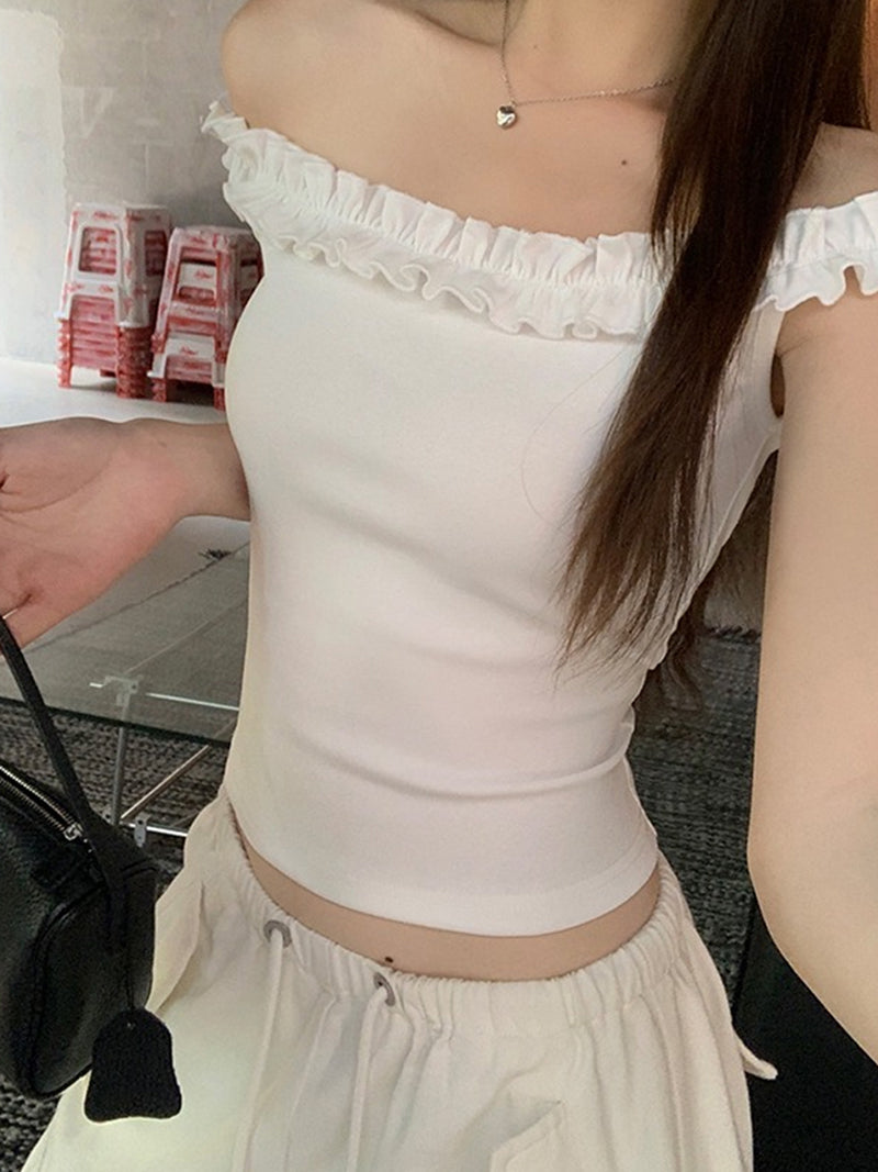 Women Off-Shoulder Fitted Crop Top