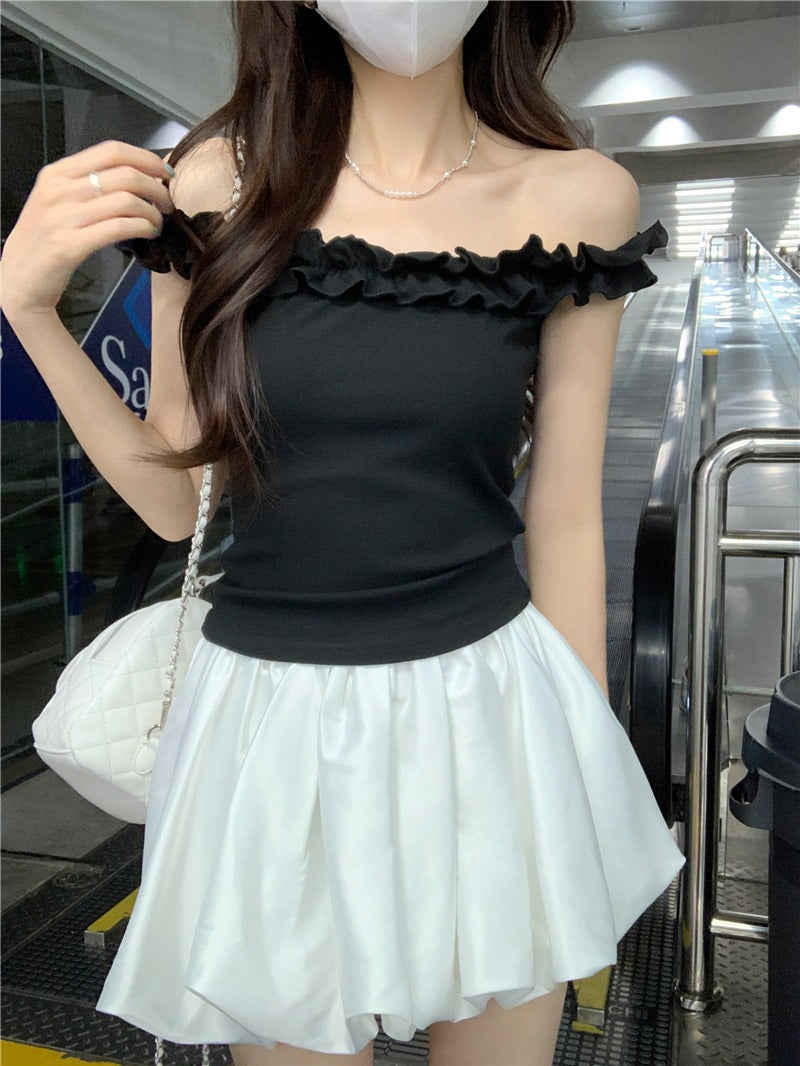 Ruffles Off-Shoulder Fitted Crop Top