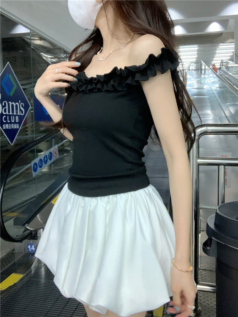 Ruffles Off-Shoulder Fitted Crop Top