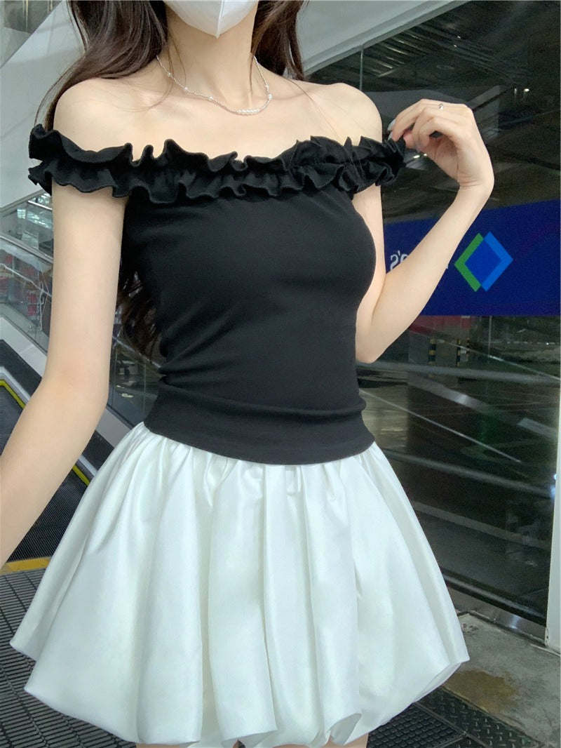 Ruffles Off-Shoulder Fitted Crop Top