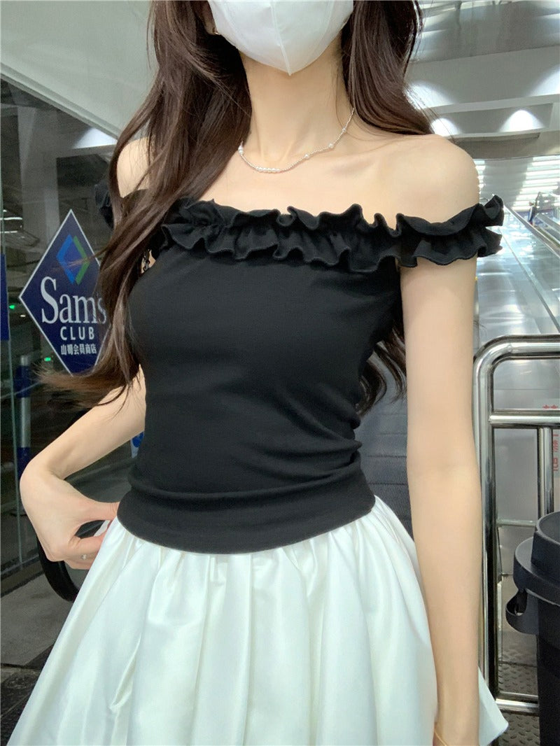 Ruffles Off-Shoulder Fitted Crop Top