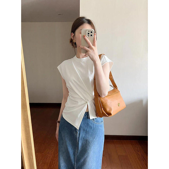 Women Solid Round Neck Cotton Top