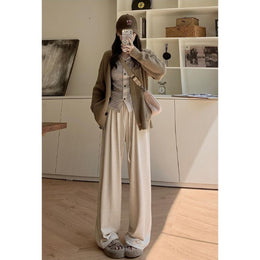 Women Loose Fit Mid-Rise Wide Leg Trousers