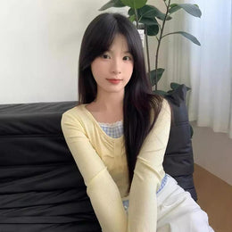 Yellow V-Neck Long Sleeve Top