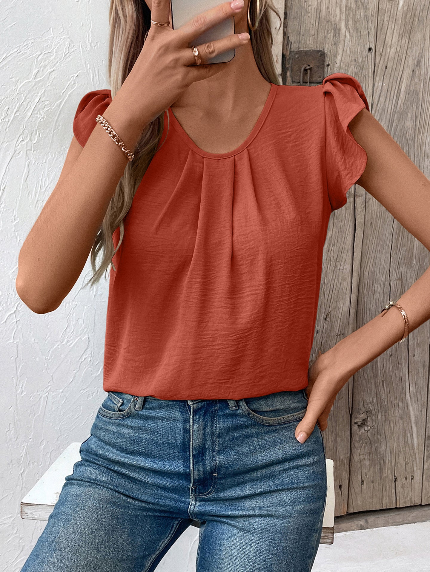 Women Solid Round Neck Top