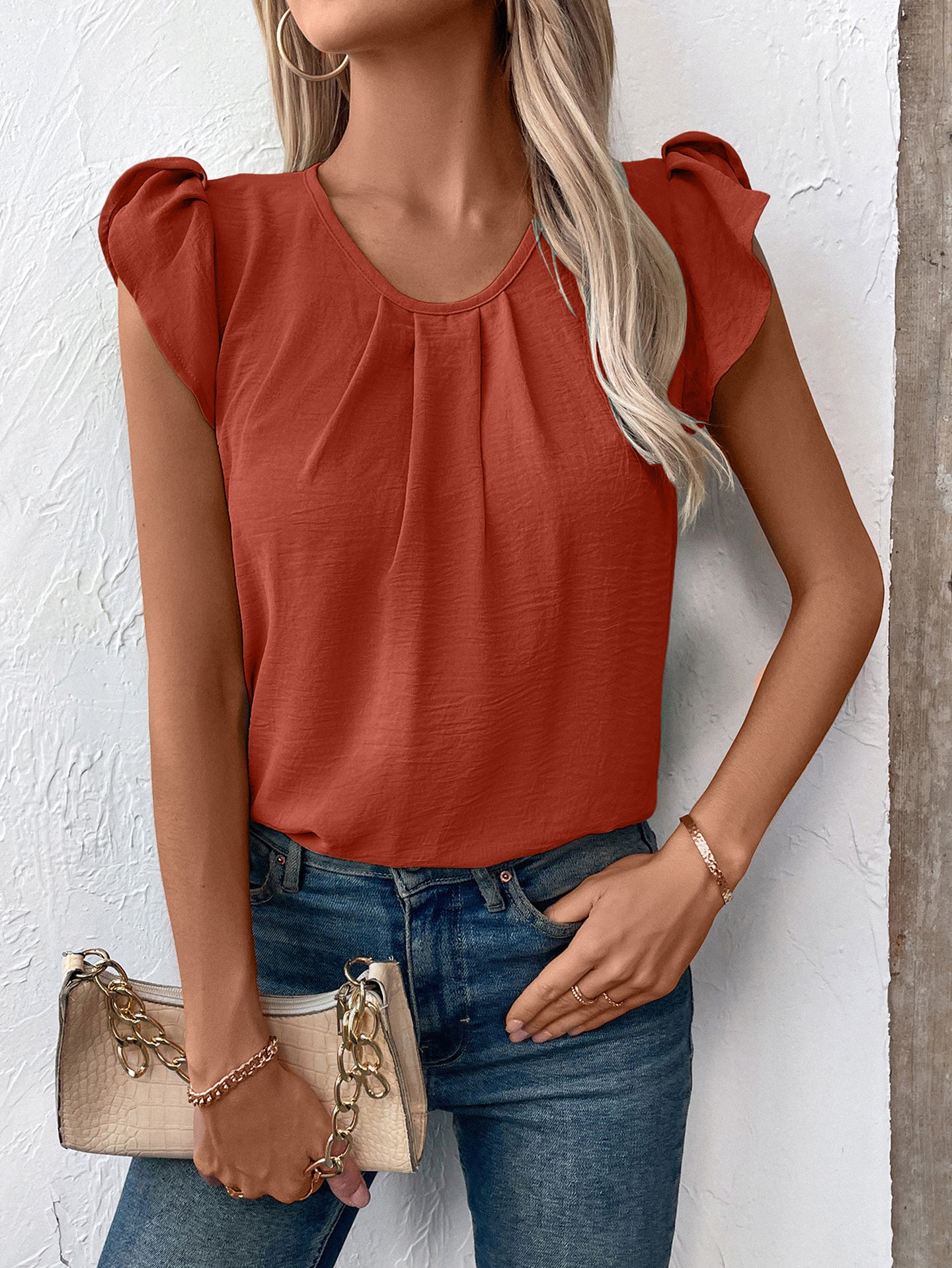 Women Solid Round Neck Top