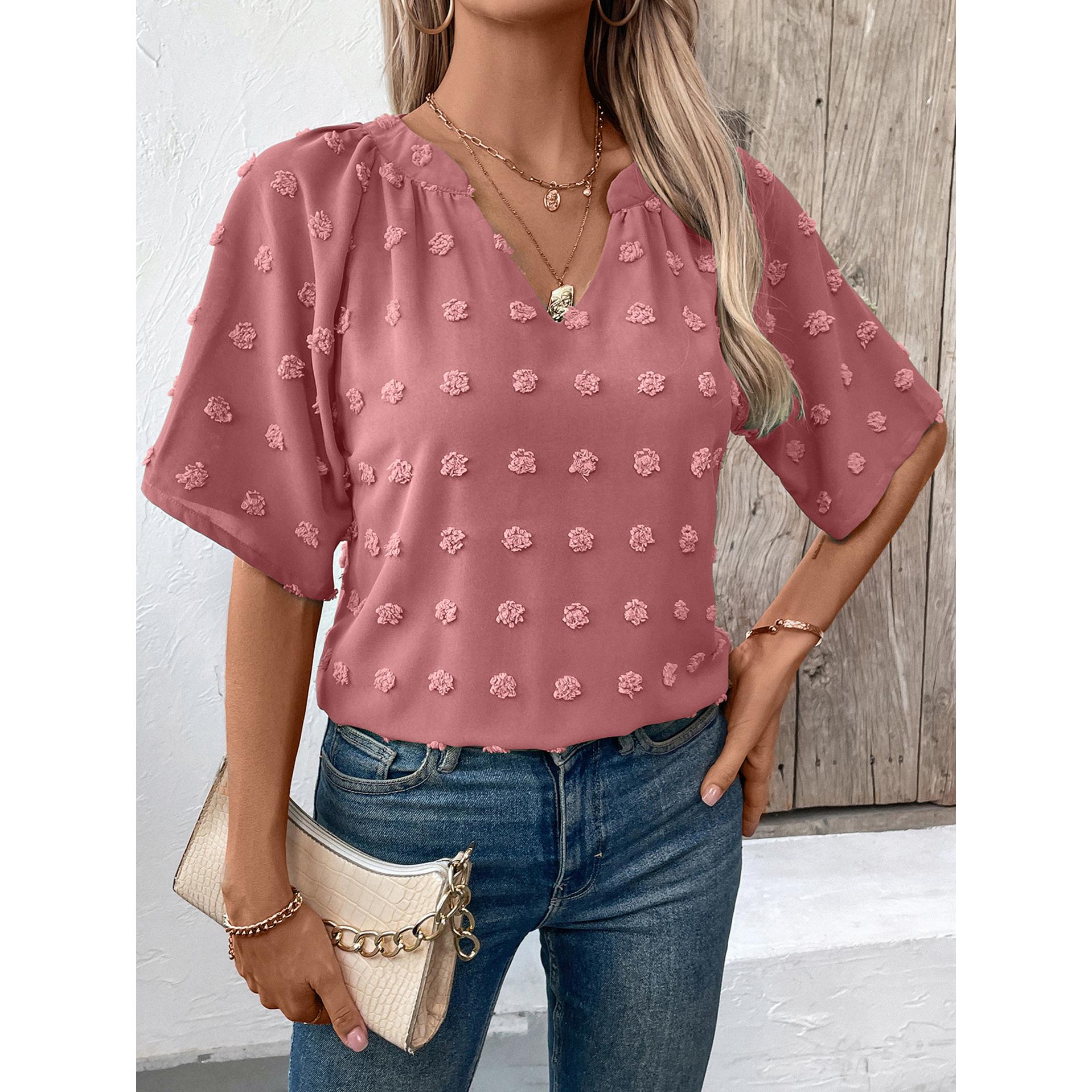 StyleCast Women Solid V-Neck Short Sleeve Top