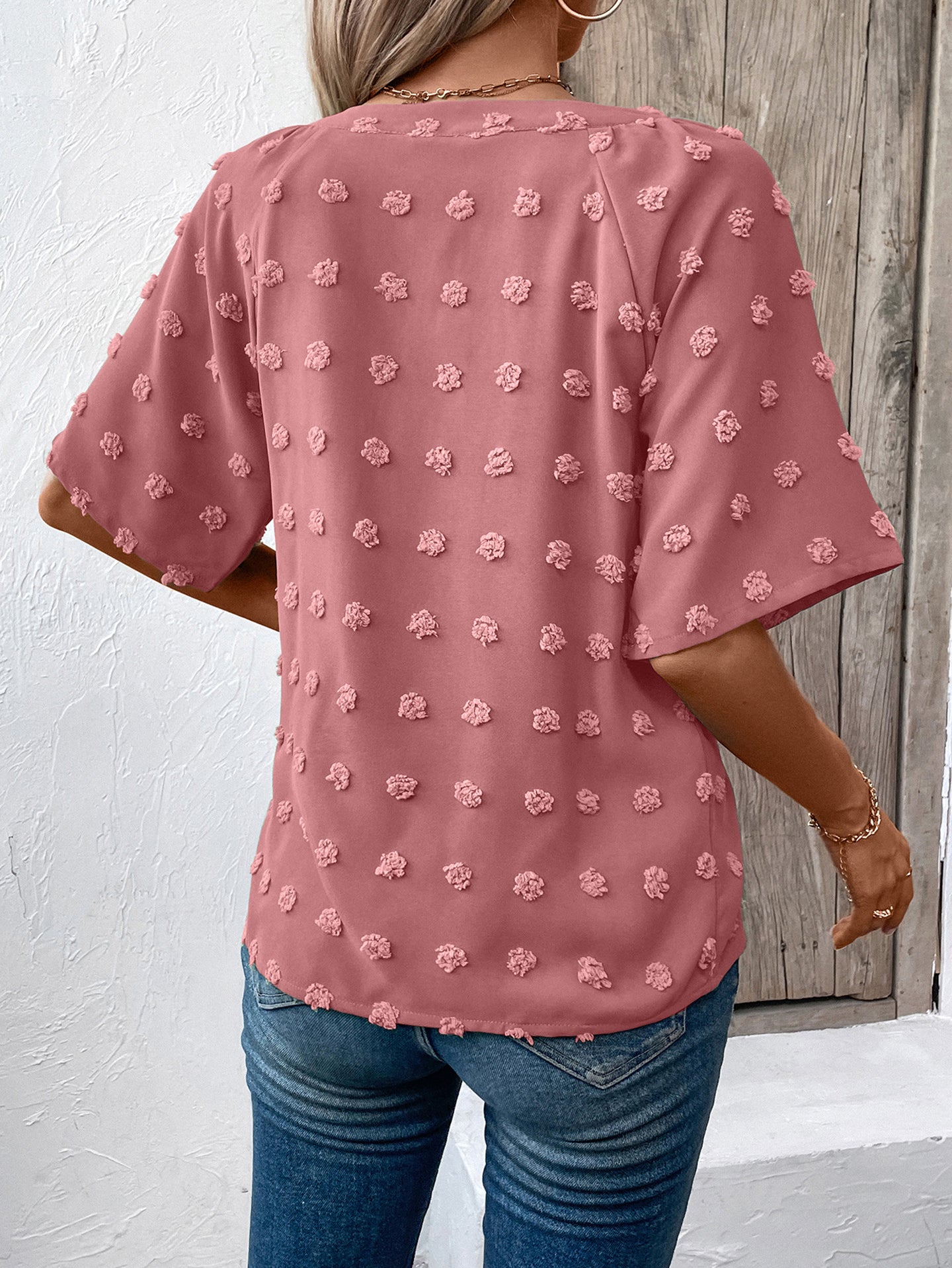 StyleCast Women Solid V-Neck Short Sleeve Top