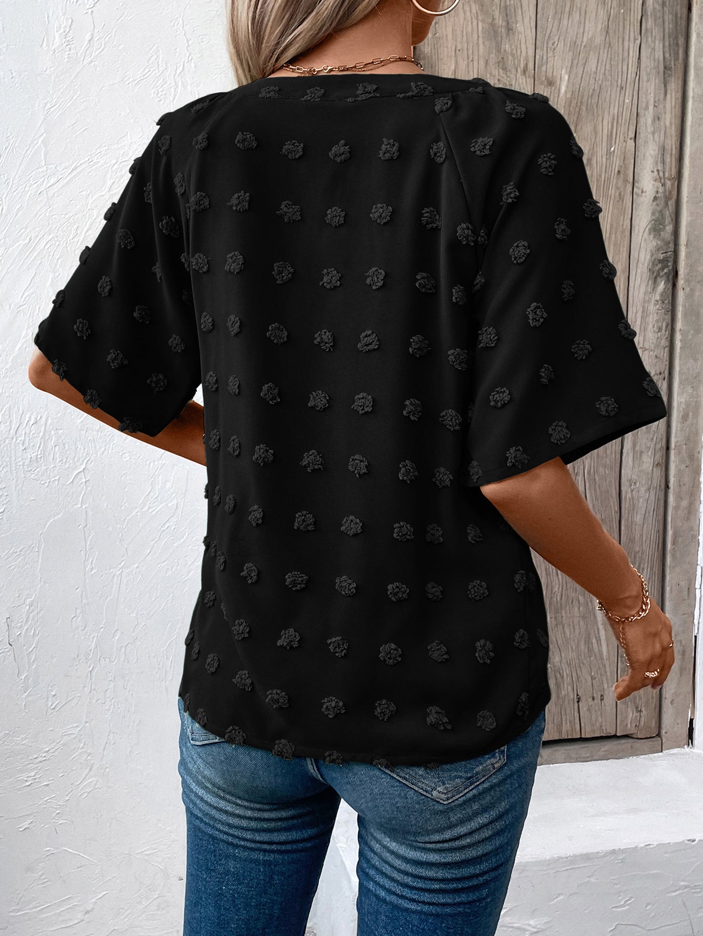 StyleCast Women Solid V-Neck Short Sleeve Top